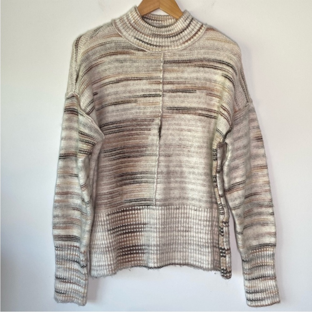 Wonderly Mock Neck Cropped Knit Sweater Cream Gray Beige Women’s Large